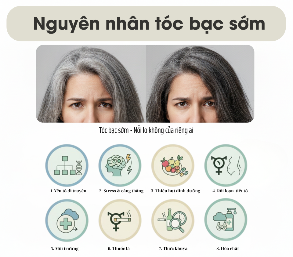 Nguyên nhân và cách khắc phục tóc bạc sớm