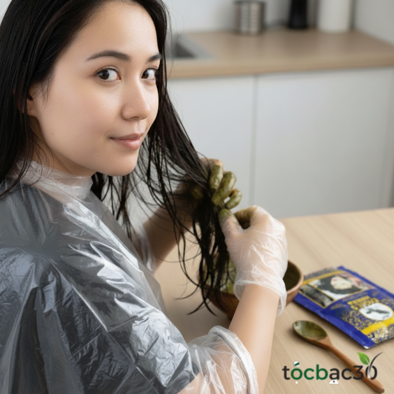 Thoa hỗn hợp Henna lên tóc